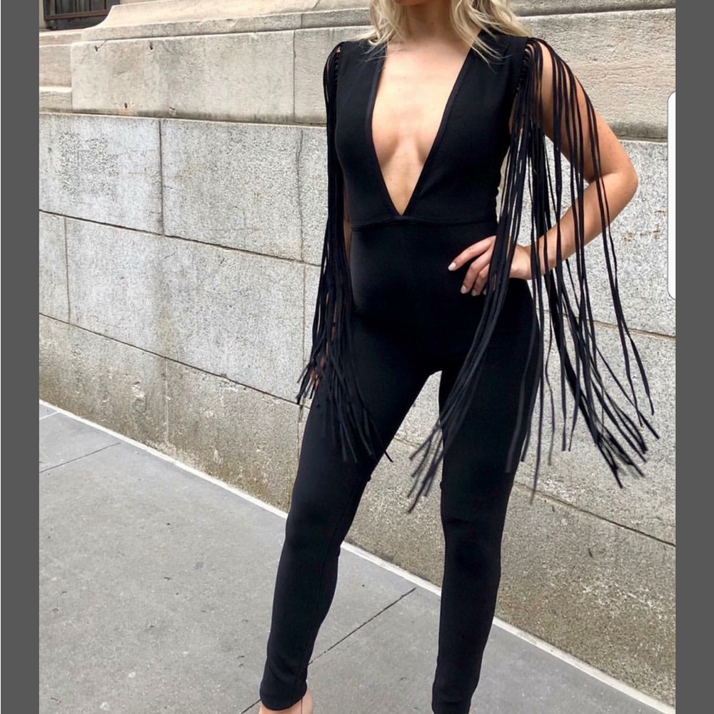 Elegant Black Sleeveless fringe jumpsuit
